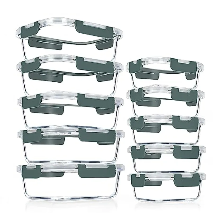 Meal Prep Containers - Conjunto de 10 Recipientes de Vidro