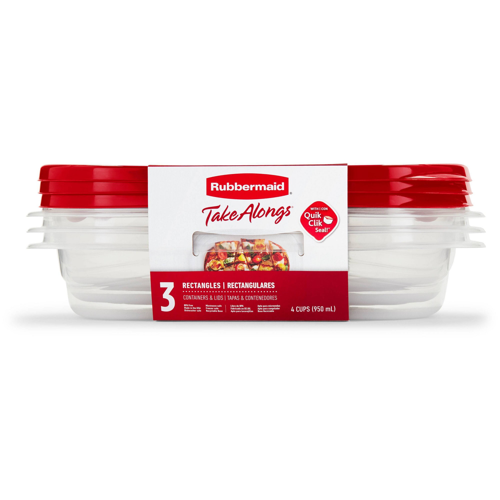 Meal Prep Containers - Conjunto de 3 Recipientes Retangulares Vermelhos